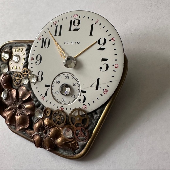 Artisan Designed Signed Antique Watch Parts Elgin Gruen Steampunk Brooch Pin - Picture 6 of 15